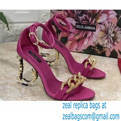 Dolce & Gabbana Heel 10.5cm Leather Chain Sandals Fuchsia with Baroque D & G Heel 2021 - Click Image to Close